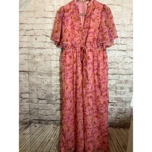 By TiMo Jumpsuit‎ Womens XS Pink Chiffon Florals Pant Coquette Dainty Romantic